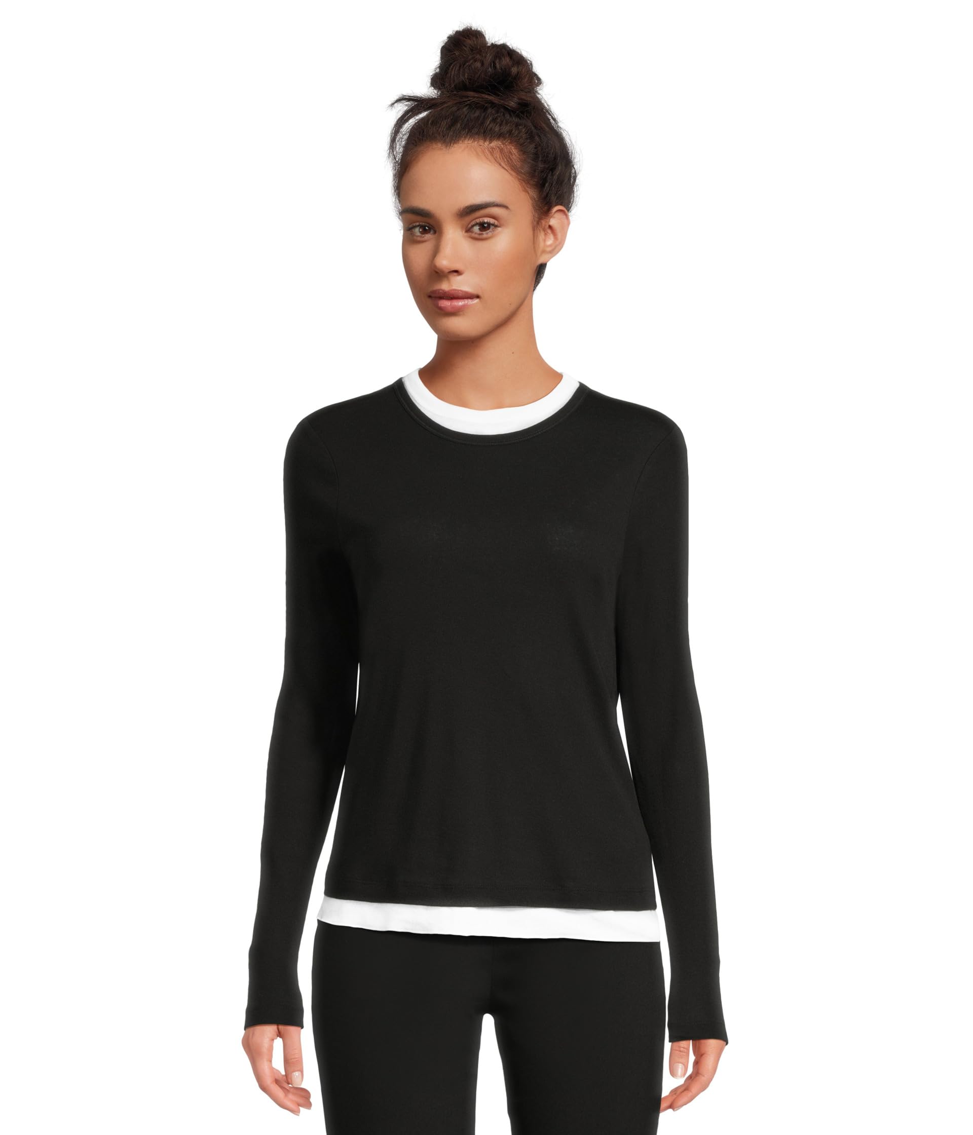 

Топ Elliott Lauren Double Layer Long Sleeve, Crew Neck- Knit Top, черный