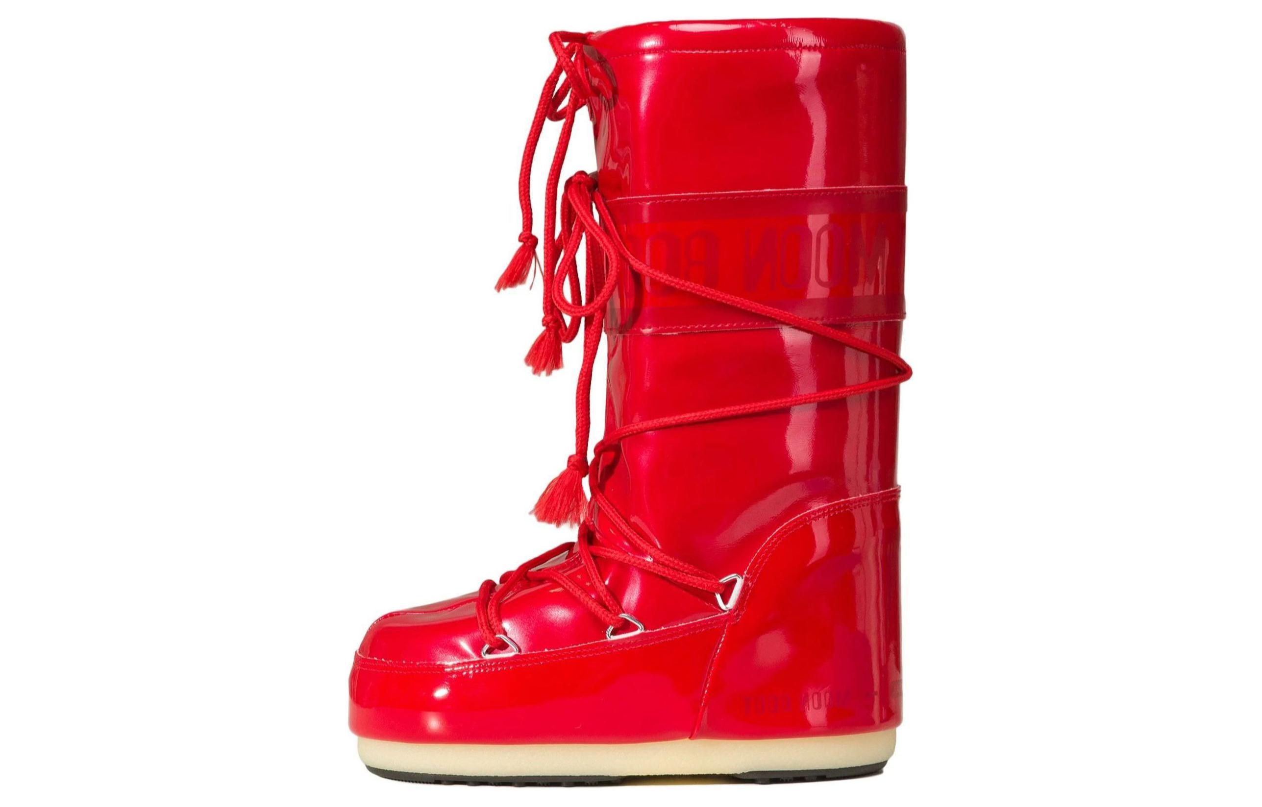 Женские сапоги Moon Boot до колена с блестками, красный