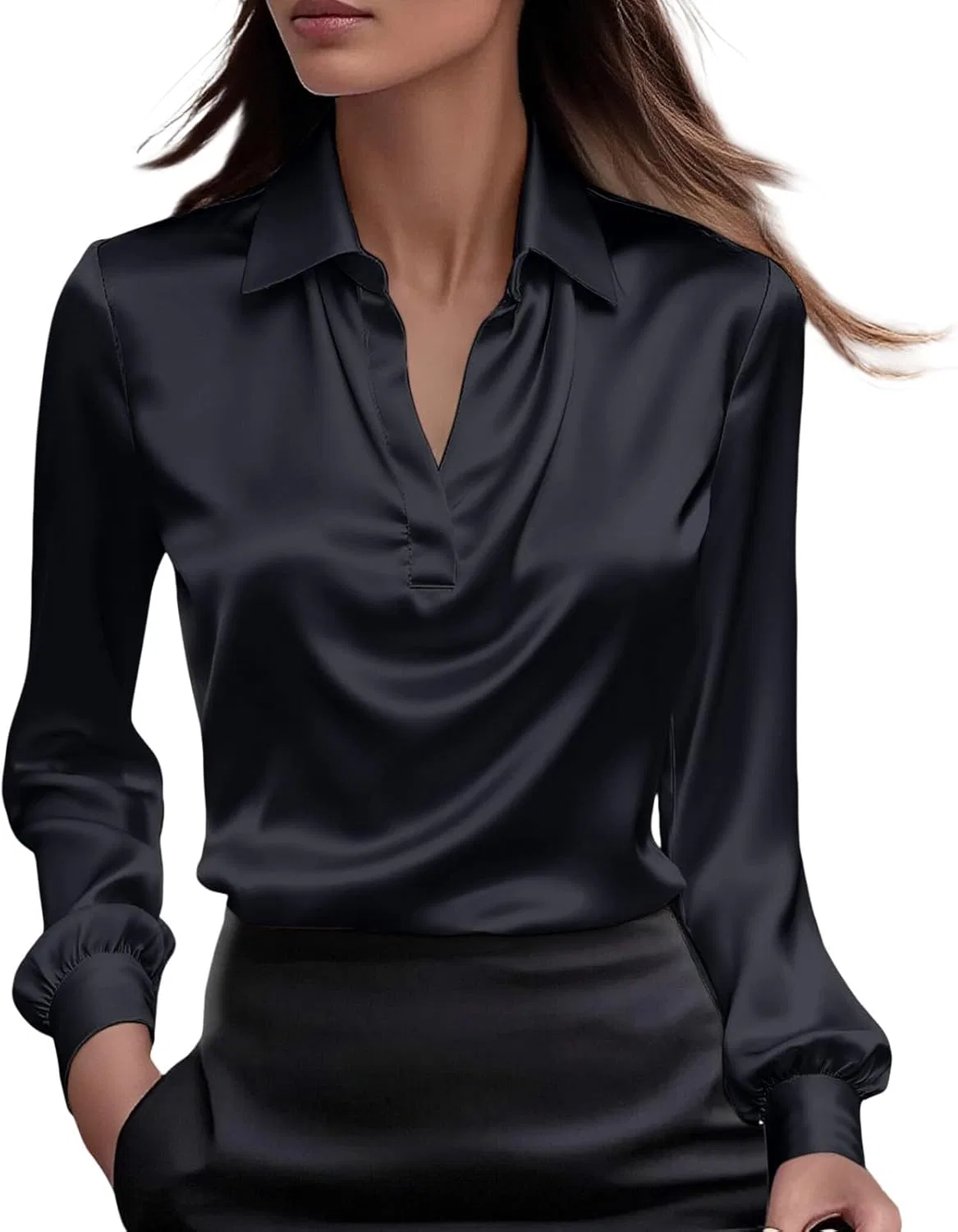 Блуза сатиновая Button-Down, черный