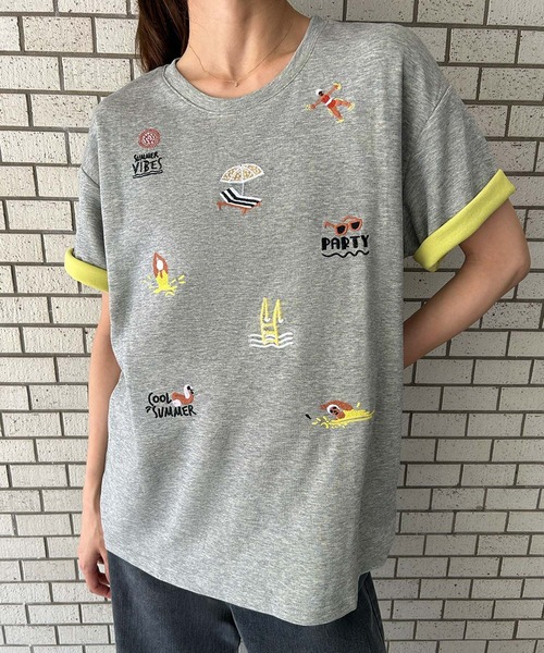 

Футболка с вышитым принтом, двухцветная LOWO, серый