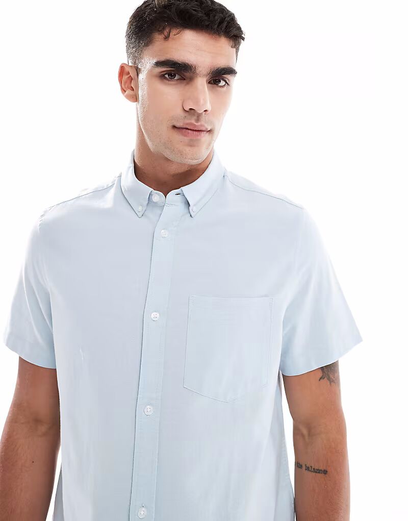 

Рубашка Oxford с короткими рукавами синего цвета Asos Design