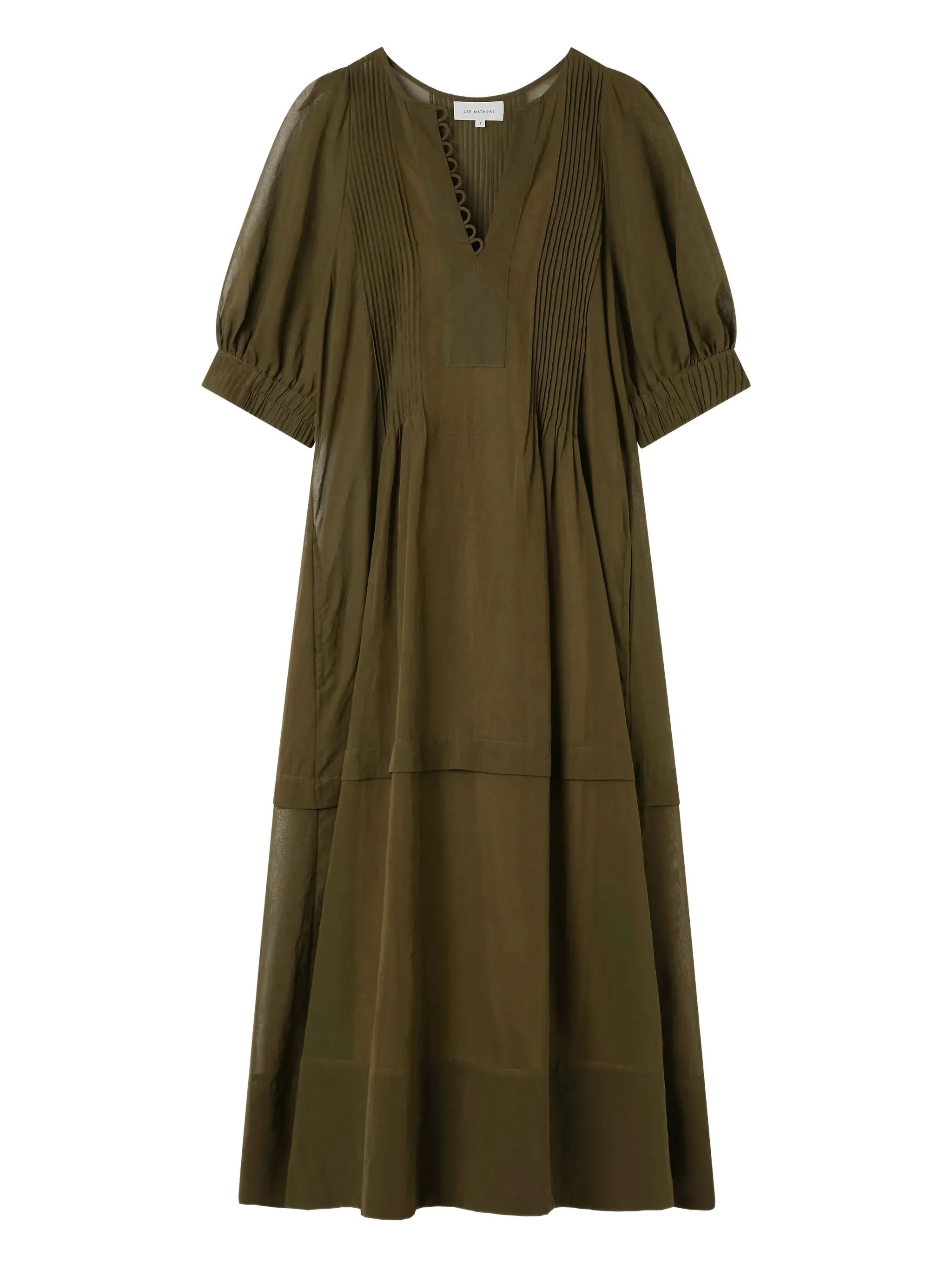 

Плиссированное платье Skye с объемными рукавами Lee Mathews, зеленый