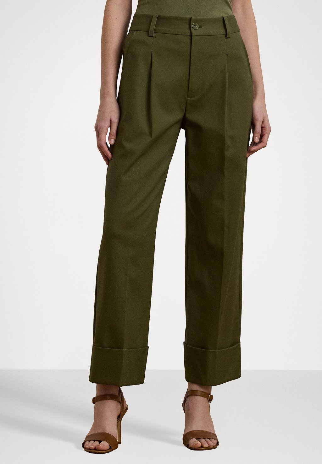 

Брюки DOUBLE FACED STRETCH COTTON ANKLE PANT Lauren Ralph Lauren, оливковый