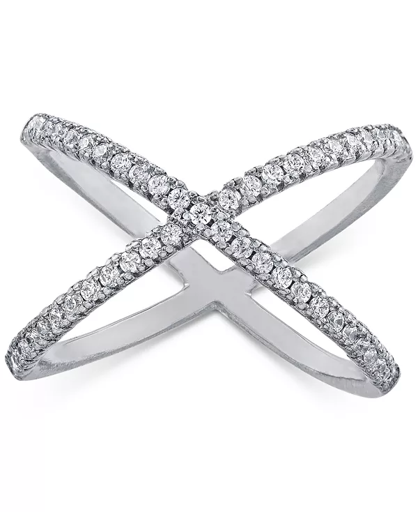 

Кольцо с перекрещивающимися полосками паве из стерлингового серебра Macy'S, silver