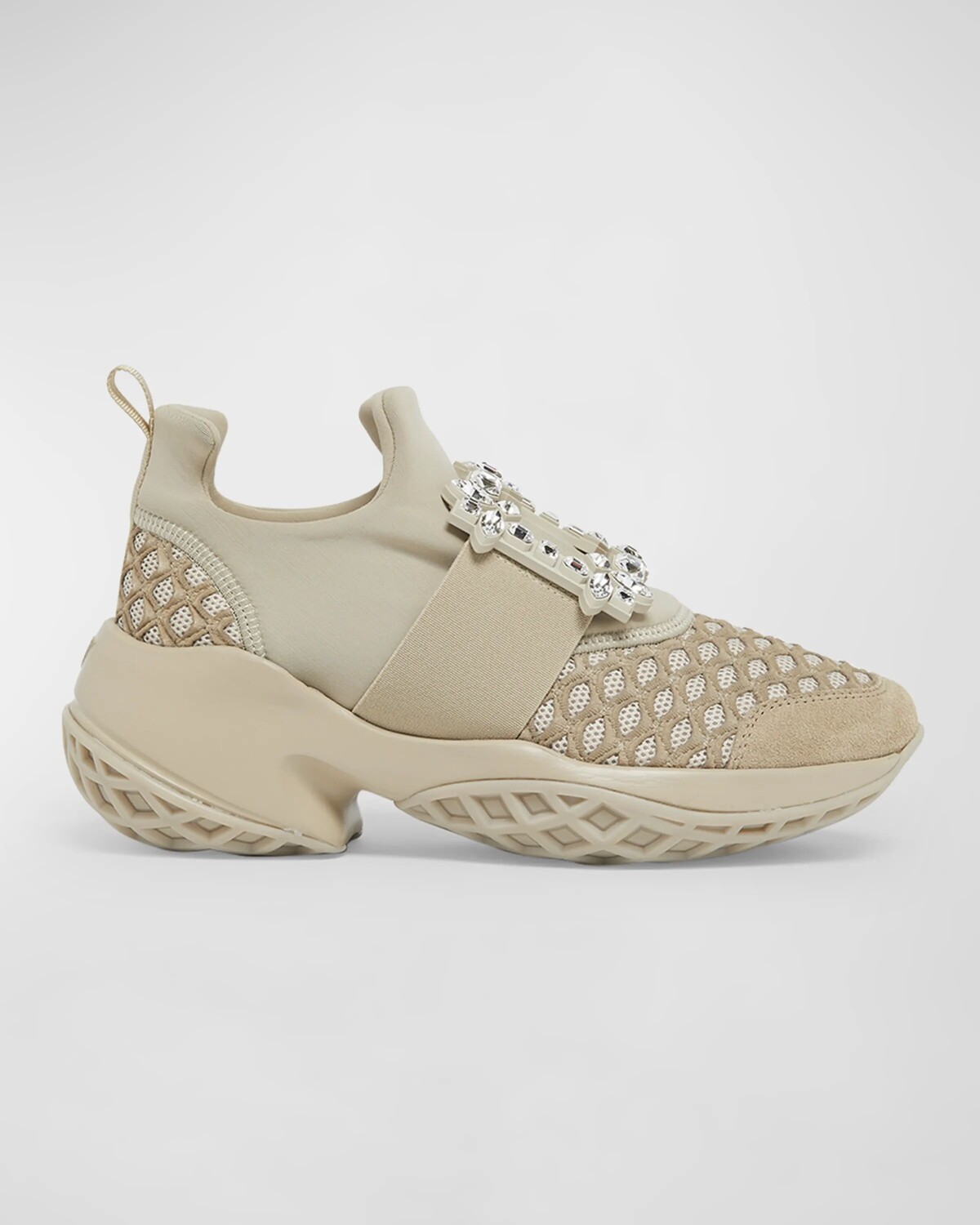 Массивные кроссовки с пряжкой и стразами Viv Run Roger Vivier, цвет Beige