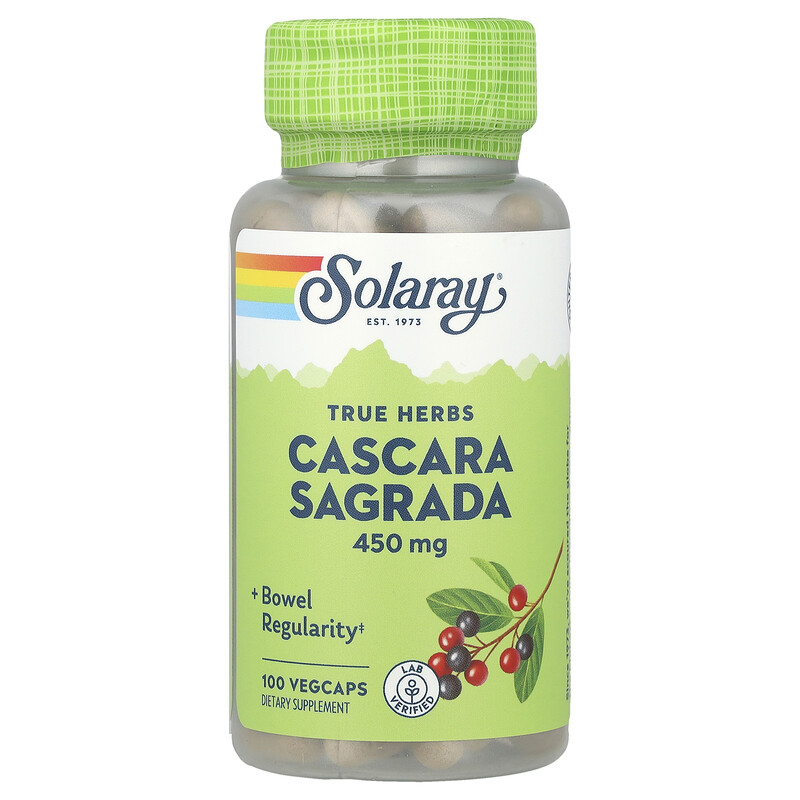 

Solaray, True Herbs, каскара саграда, 450 мг, 100 вегетарианских капсул