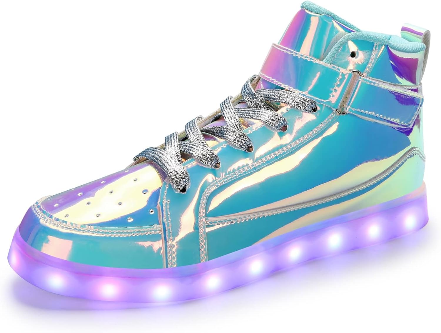 

Блестящие кожаные кроссовки унисекс, стильные высокие туфли с LED-подсветкой из лакированной кожи для вечеринок и выступлений, с многоцветной подсветкой на USB-зарядке для мужчин и женщин Ctkvbmeoi, серебро