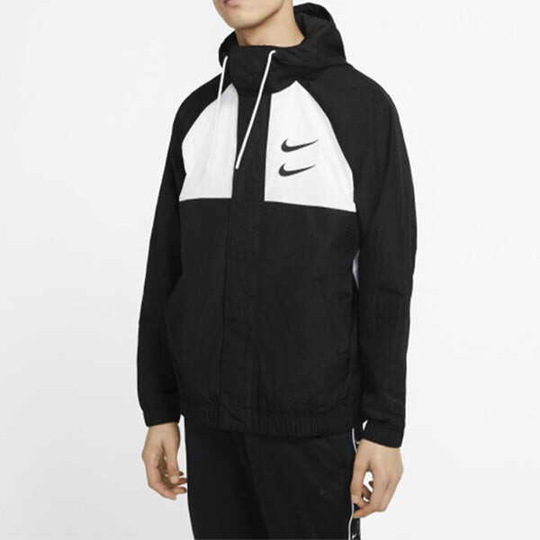 Куртка Nike Sportswear Swoosh Men's Woven Hooded Jacket 'Black', черный — фото 3