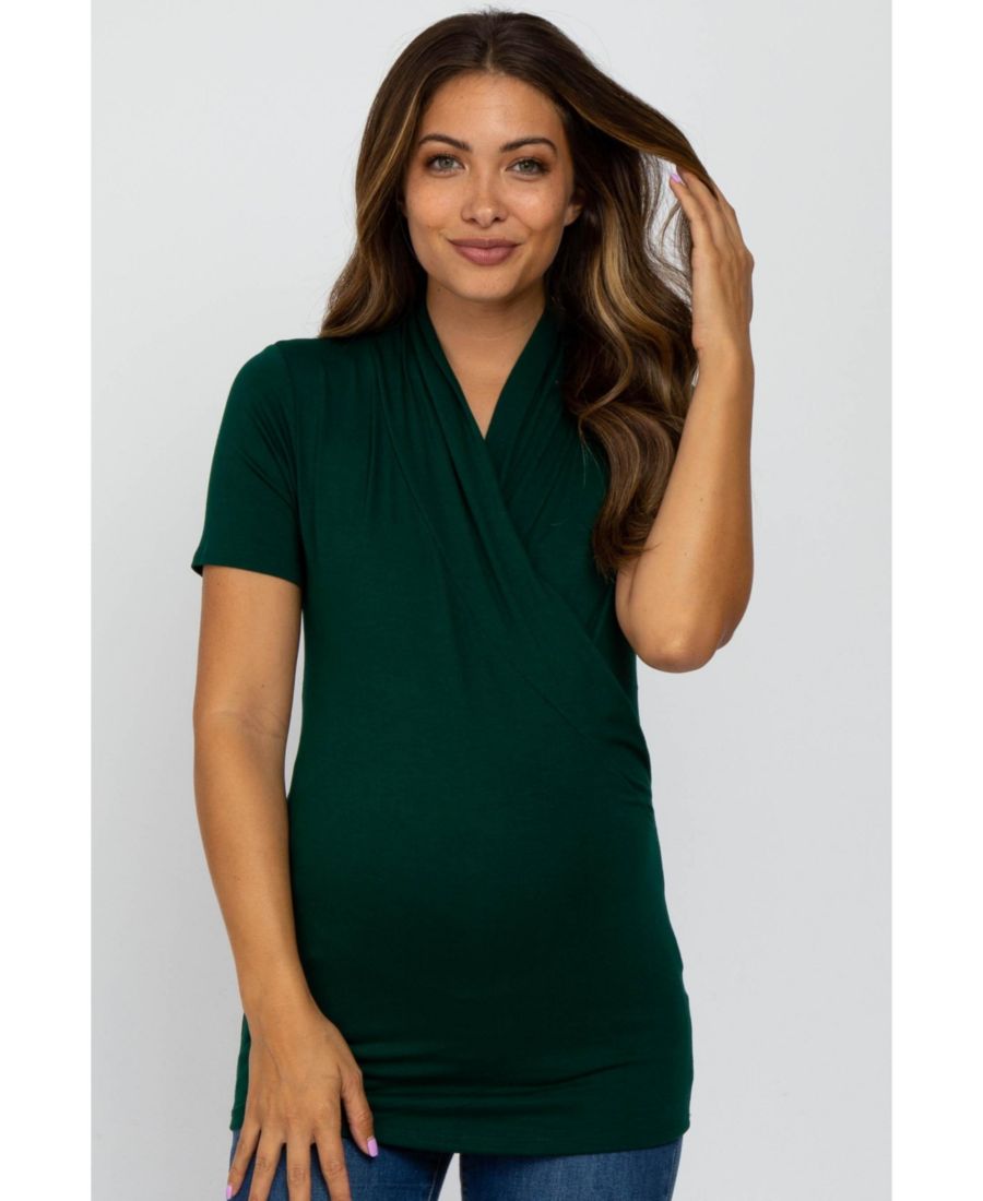 

Топ для беременных/кормящих мам, однотонный, лесного зеленого цвета, с коротким рукавом и запахом спереди Pinkblush, Forest green