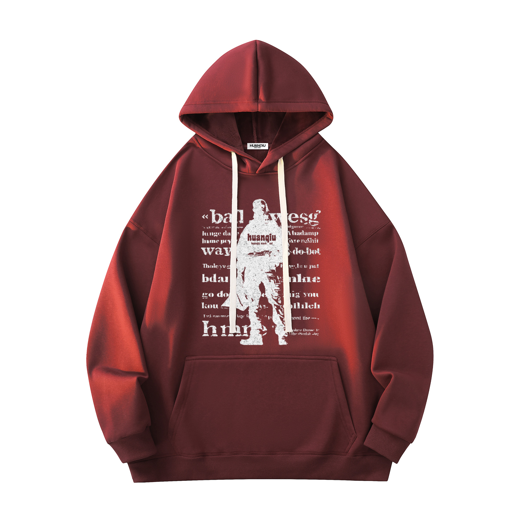 

Толстовка Unisex Hooded Thickened Heavyweight HUANQIU, burgundy fleece-lined