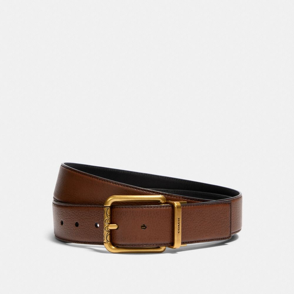 

Ремень COACH Square Roller Buckle Cut To Size Reversible, 38 Mm, цвет Antique Brass/Dark Saddle Black