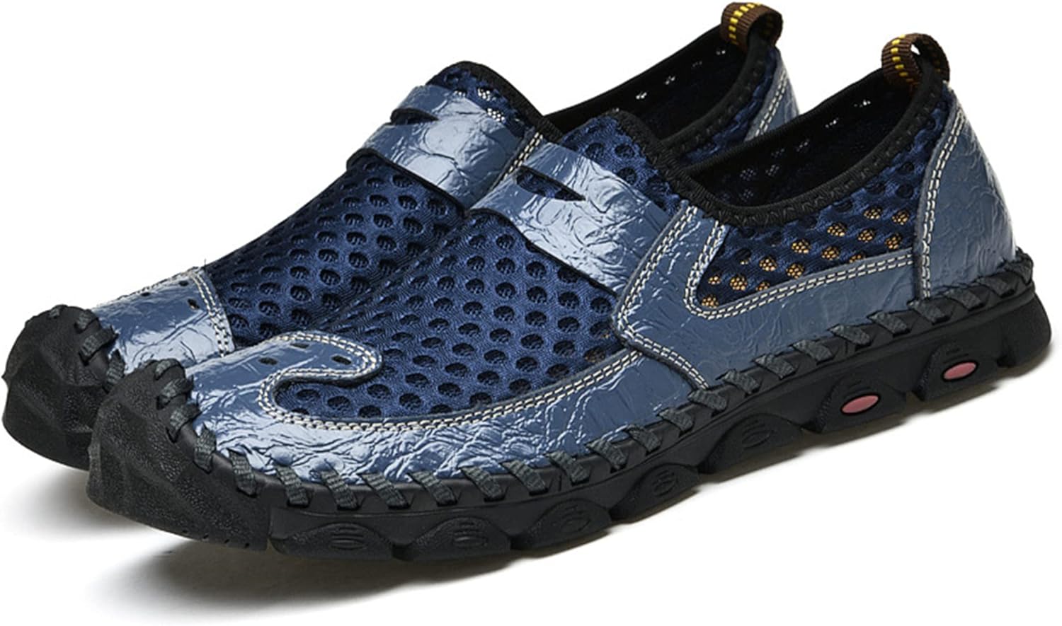 

Мужские лоферы DevilAngel, летние с сеткой, дышащие кожаные мокасины для прогулок и воды, ручная строчка из Италии, удобная обувь на плоской подошве для улицы, синий