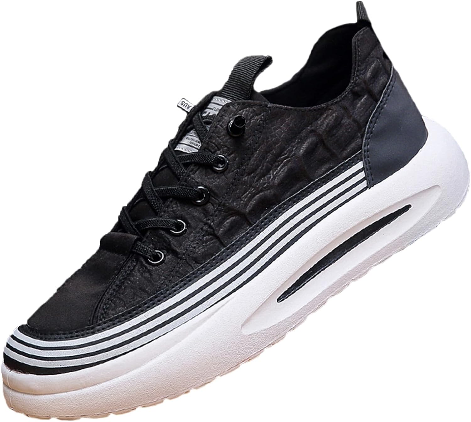 

Мужские кроссовки RiceelSor с кожей под крокодила, без шнурков, повседневные, с воздушной подушкой, эластичные, водонепроницаемые, противоскользящие, высокие, с подъемом, удобные, черный