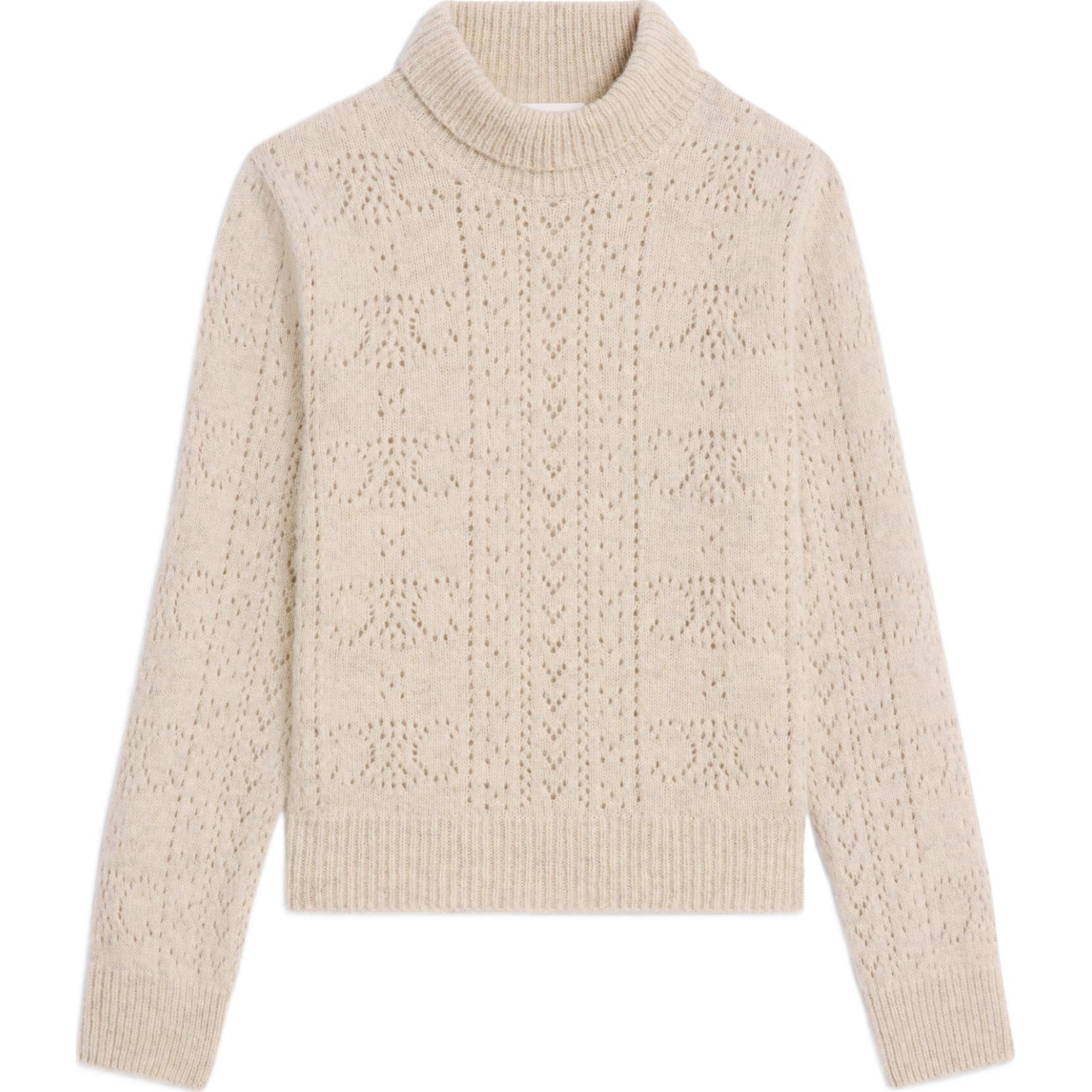 

Свитер с высоким воротником из шетландской ажурной пряжи Celine, экрю