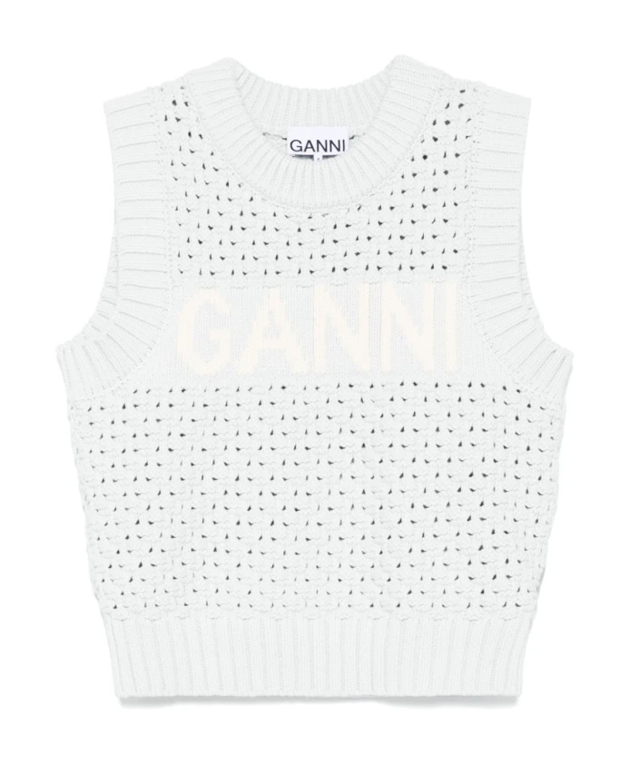 

Светло-Голубой свитер с круглым вырезом Ganni, синий