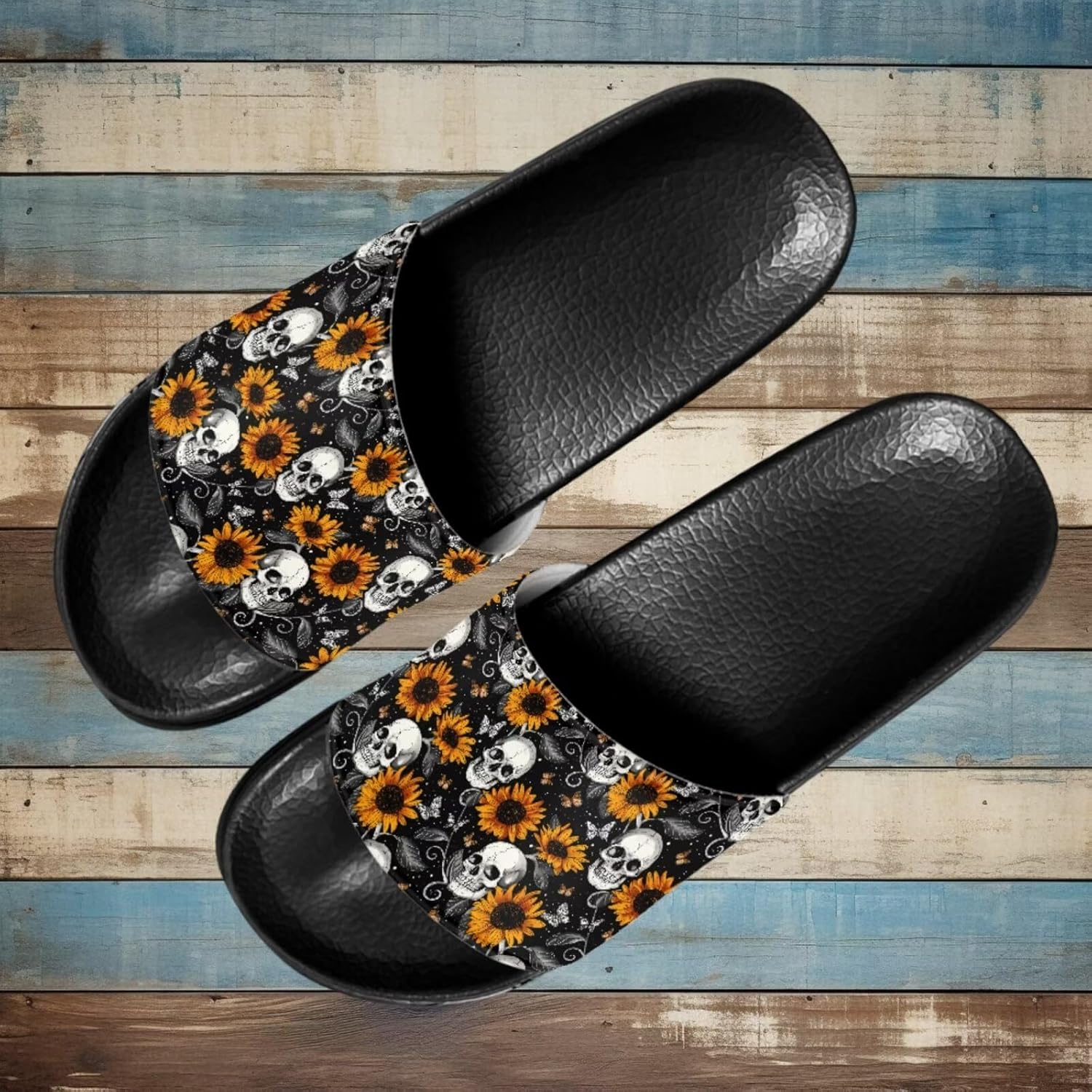Домашние тапочки для женщин и мужчин Mintulipy, Sunflower and Skull — фото 4