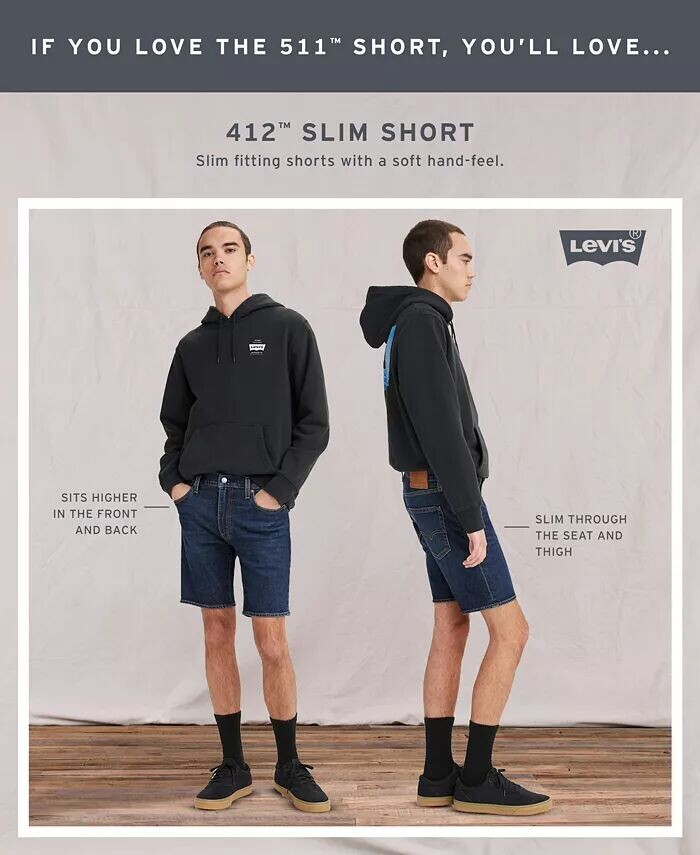 Мужские джинсовые шорты Flex 412 Slim Fit с 5 карманами и шириной Levi's, синий — фото 4