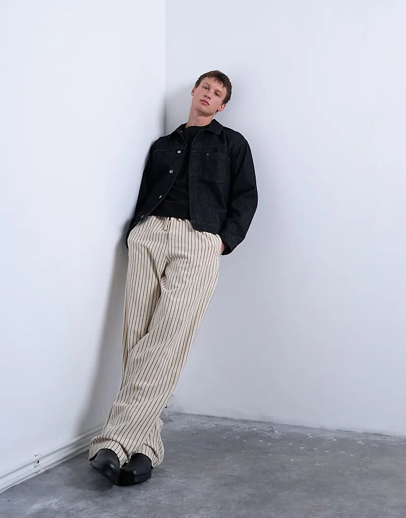 

Брюки Topman мешковатого кроя в полоску цвета экрю