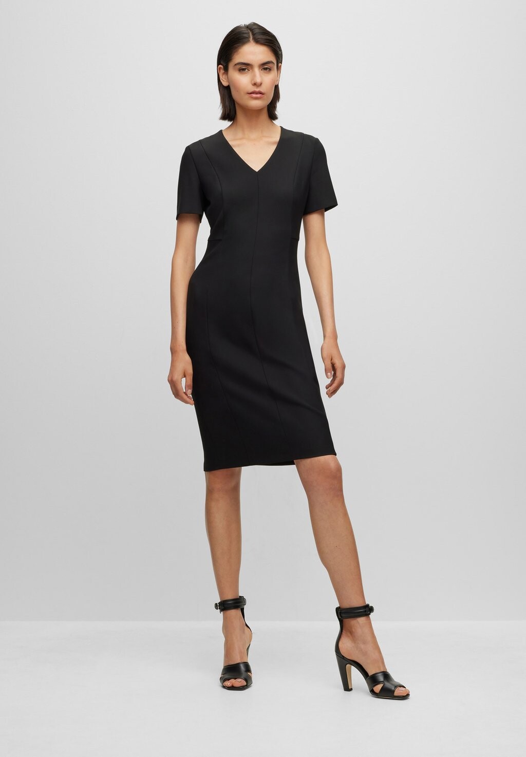 Дневное платье V-NECK BUSINESS DRESS WITH SHORT SLEEVES AND FULL LENGTH ZIPPER AT THE BACK BOSS, цвет black one — фото 2