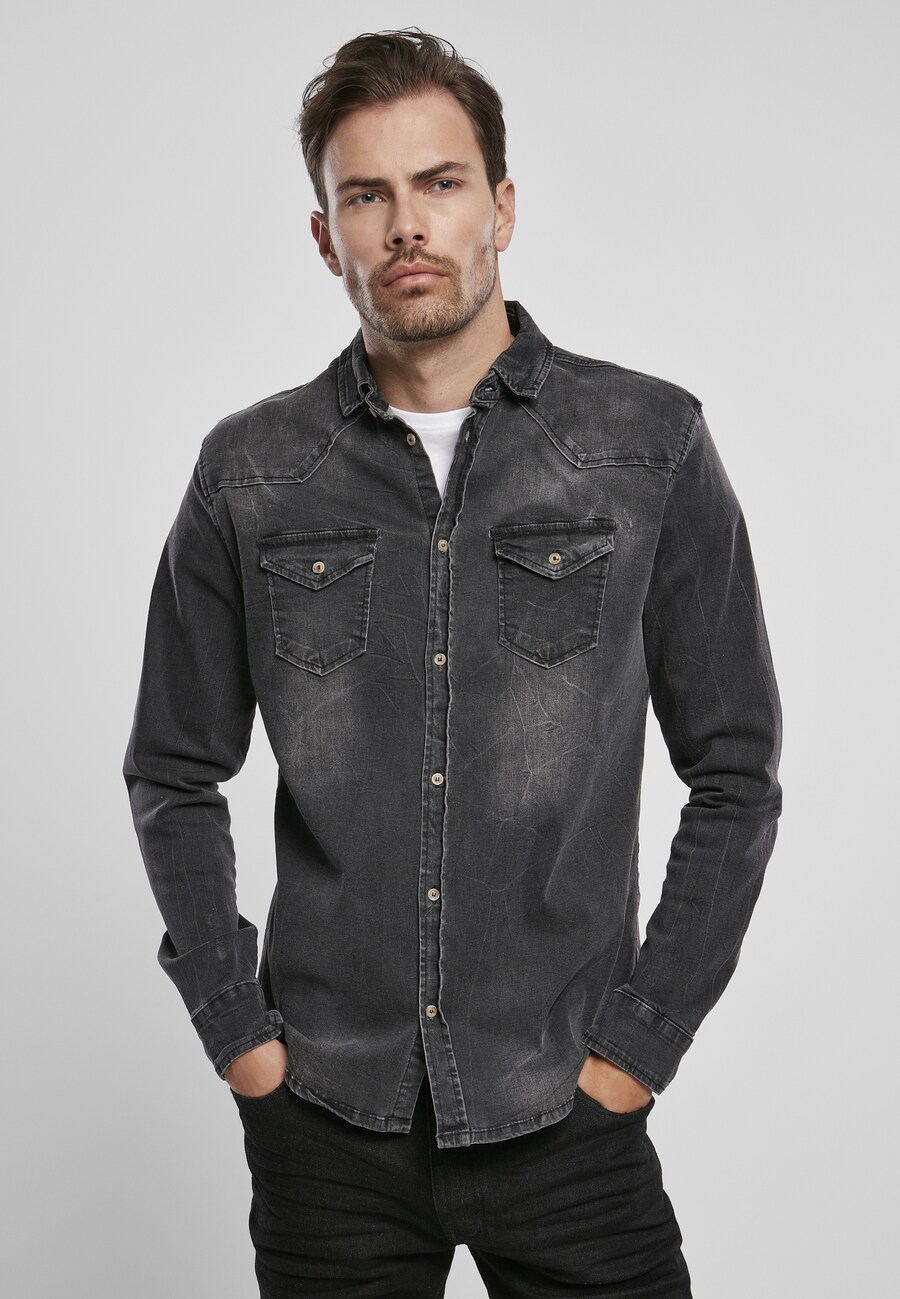 Рубашка на пуговицах классического кроя Brandit Riley, Black denim — фото 2