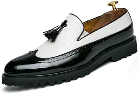 

Мужские винтажные кожаные лоферы с бахромой и 날щальными носками, туфли-слипон с брогированием, модные низкие дышащие формальные туфли для курения, удобные противоскользящие деловые туфли для свадьбы и вечеринки Yuizko, белый