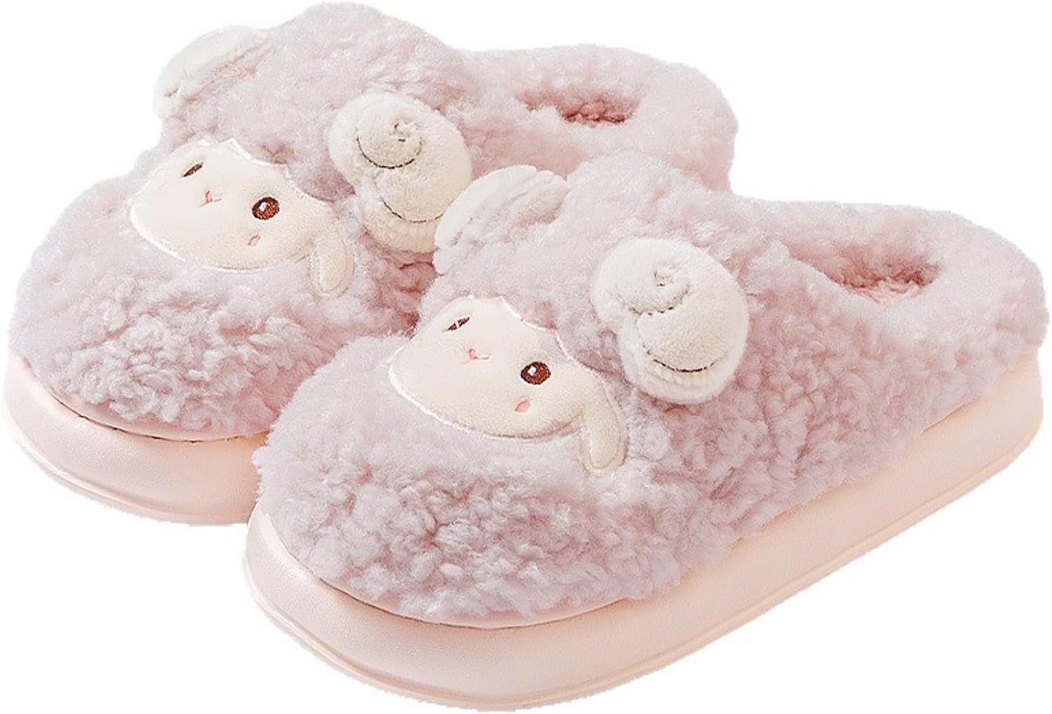 

Милые тапочки в виде овечки для женщин и мужчин, пушистая плюшевая теплая подкладка, домашние тапочки с толстым каблуком из мемори-пены Zigihos, розовый