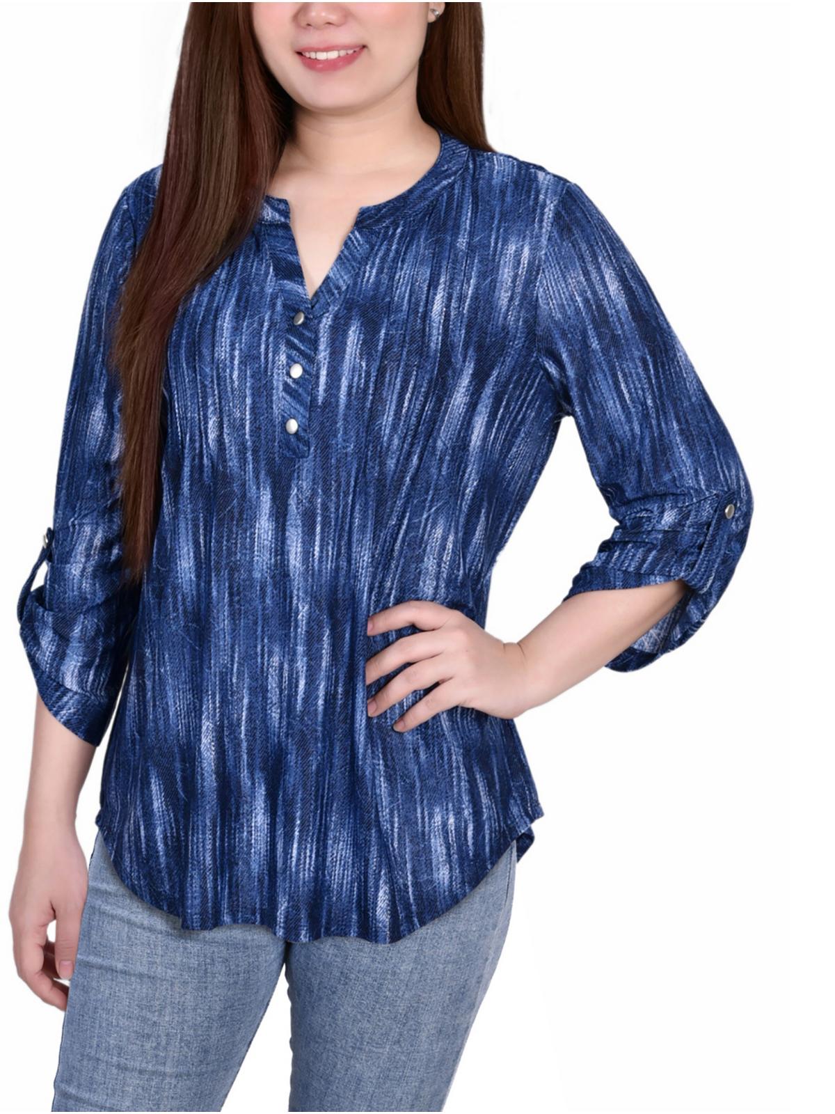 

Petites Женский пуловер на пуговицах Топ NY Collection, цвет denim tiedye