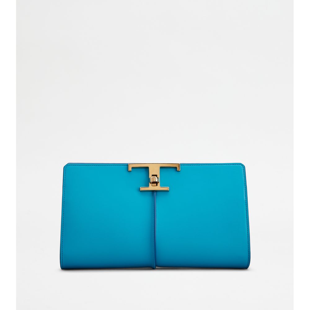 

Сумка-клатч T Timeless из кожи, маленькая TOD's, бирюзовый, Зеленый, Сумка-клатч T Timeless из кожи, маленькая TOD's, бирюзовый