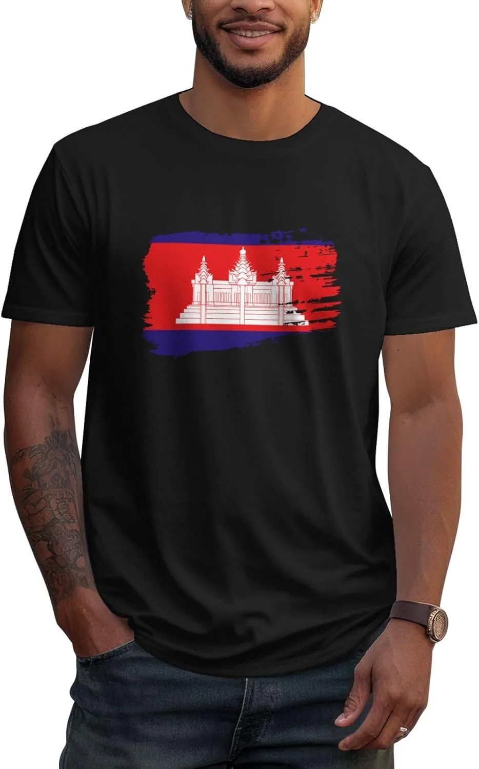 Футболка Cambodia с коротким рукавом, мужская, уличный стиль, хлопковая, повседневный топ Generic, черный