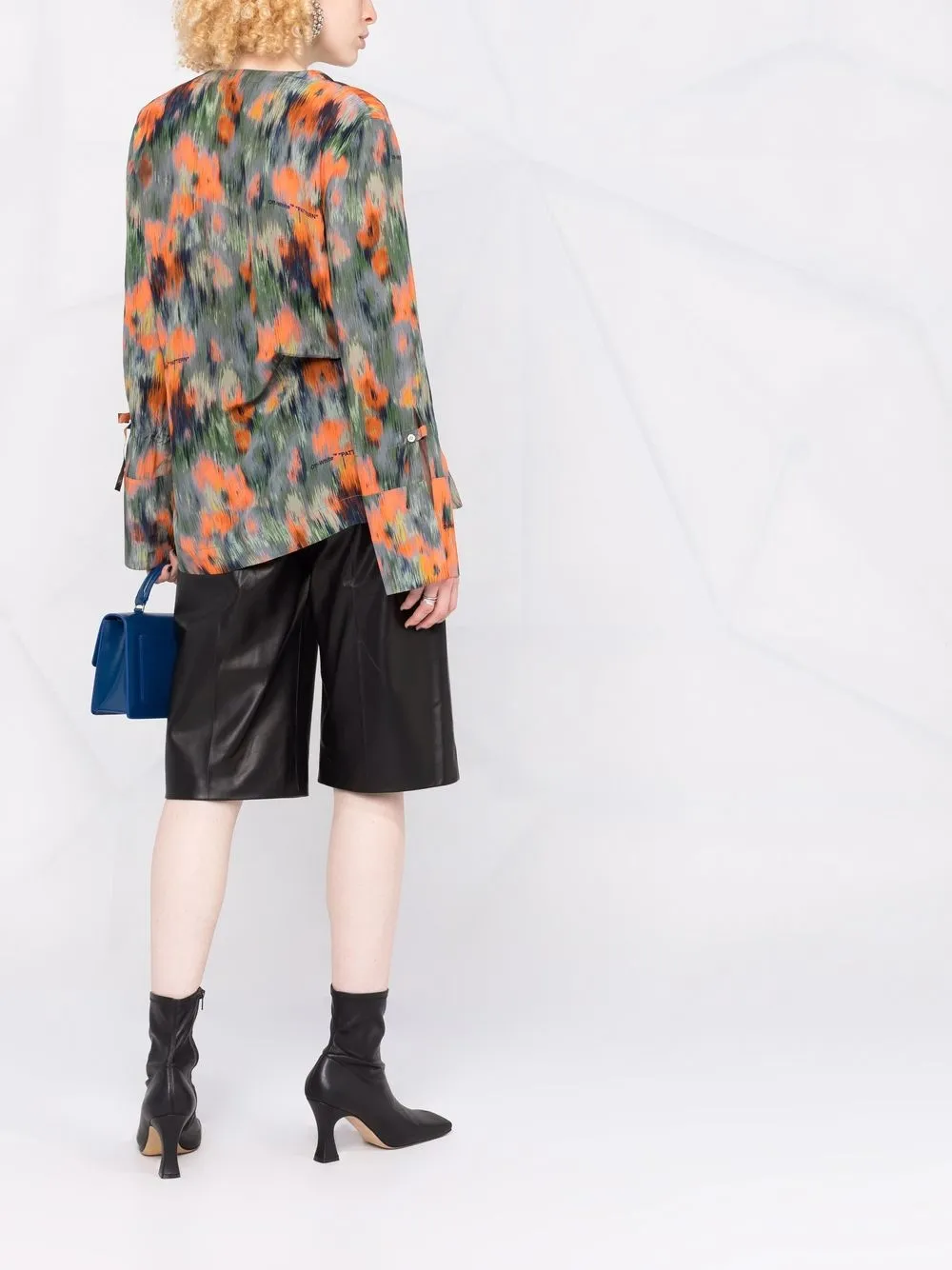 Шелковая блузка с графичным принтом OFF-WHITE, зеленый — фото 4