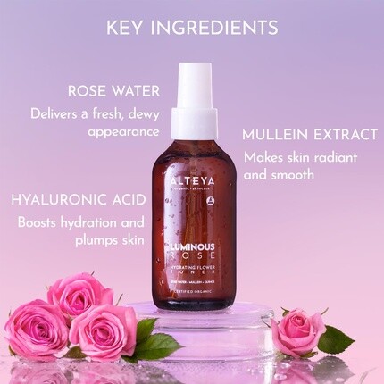 Alteya Organic Luminous Rose Hydrating Flower Toner 120 мл Сертифицированный органический очищающий балансирующий восстанавливающий все типы кожи Alteya Organics — фото 3