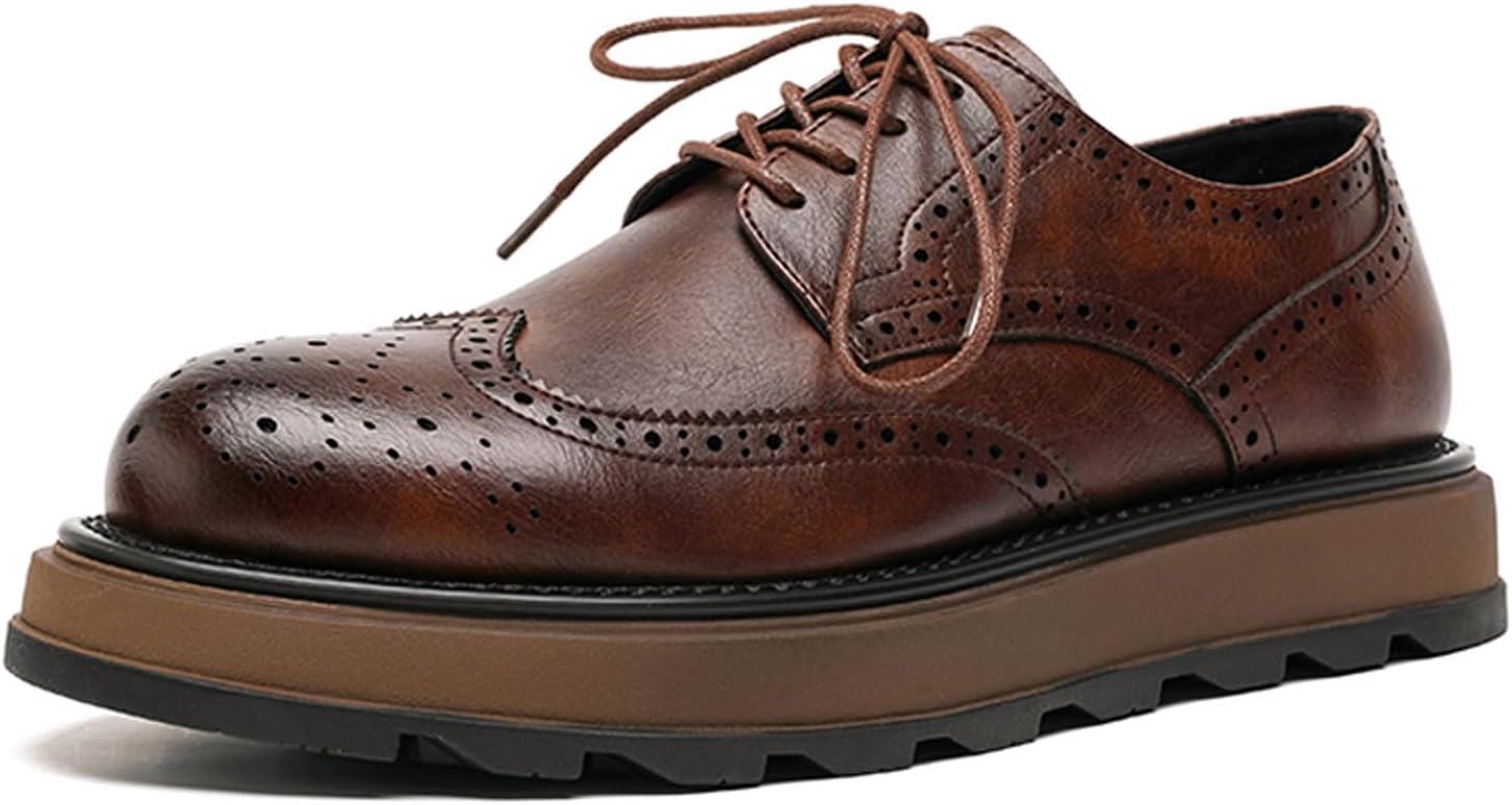 

Мужские кроссовки Brogue Dress с классическим округлым носком, платформой и крыловидной отделкой, деловые оксфорды Wingtip, легкие противоскользящие повседневные деловые дерби Xhognls, коричневый