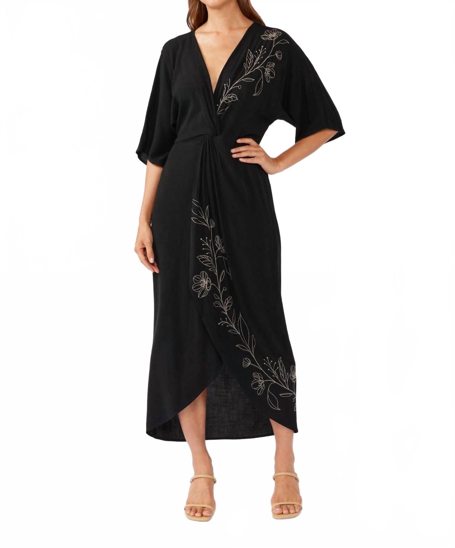 

Платье-кимоно с узлом спереди, черное LOVESTITCH, черный