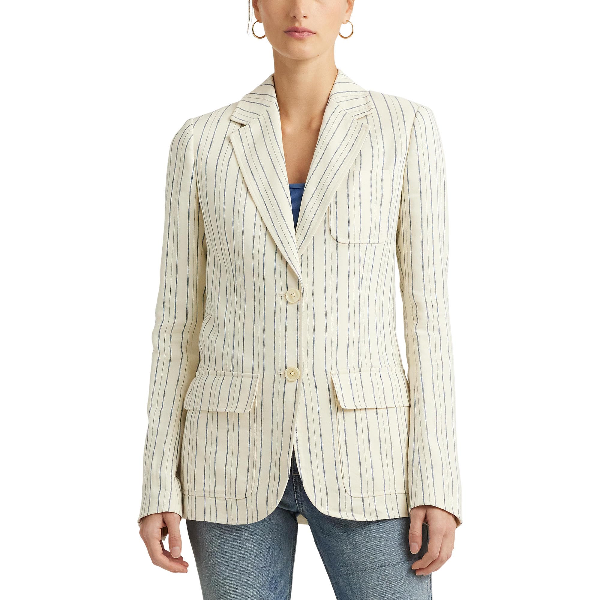

Блейзер Lauren Ralph Lauren Striped Cotton-Blend Blazer, Cream/Blue