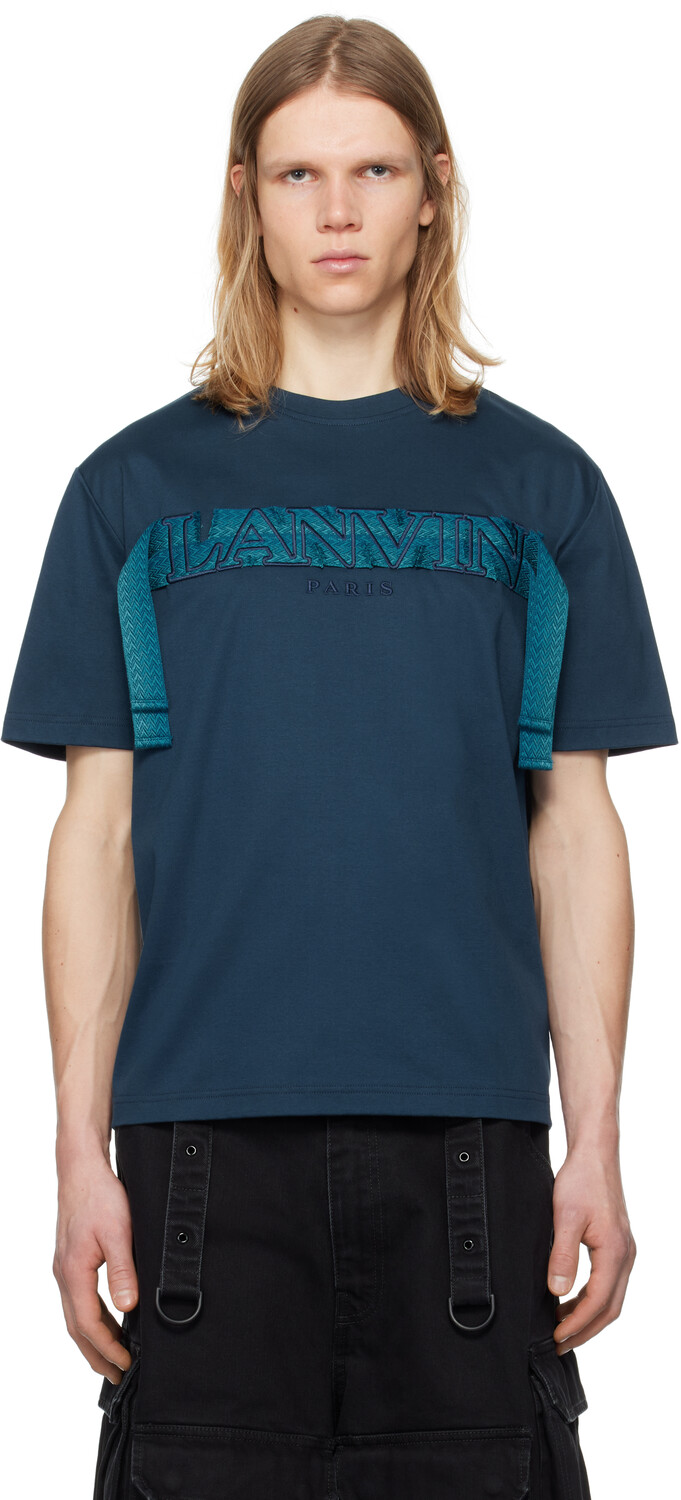 

Футболка с кружевом в синюю полоску Lanvin