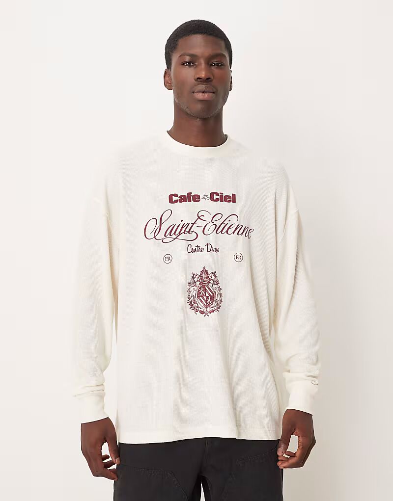 

Футболка свободного кроя с длинными рукавами и текстовой графикой в вафельном стиле бежевого цвета Asos Design, Бежевый, Футболка свободного кроя с длинными рукавами и текстовой графикой в вафельном стиле бежевого цвета Asos Design