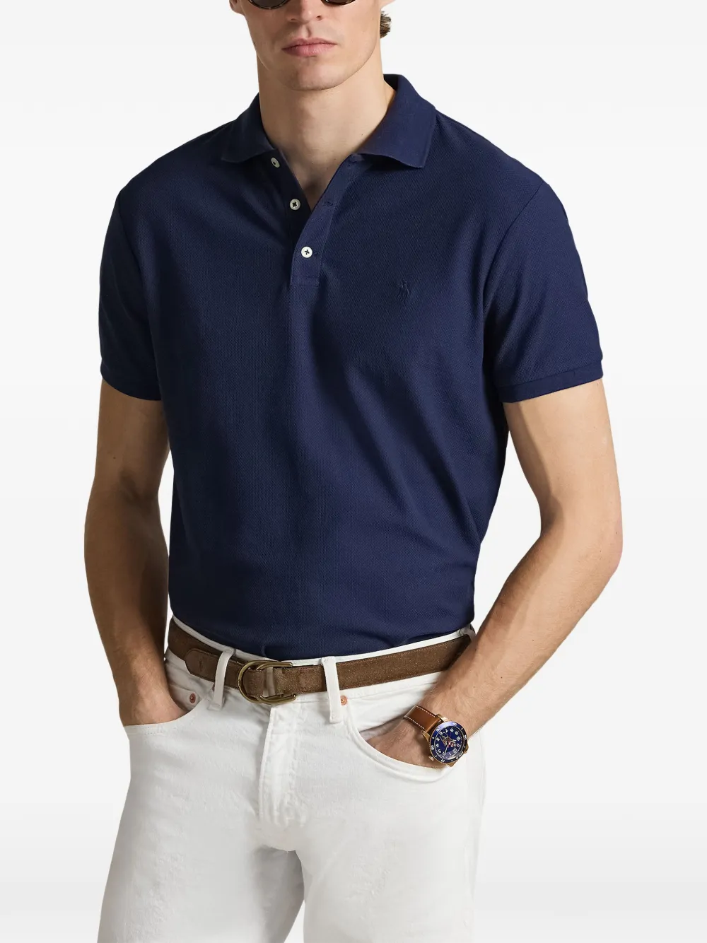 Рубашка-поло с короткими рукавами на пуговицах Polo Ralph Lauren, синий — фото 3