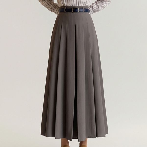 

Женская юбка миди с высокой талией, плиссированная, с поясом и расклешенным силуэтом Anna-Kaci, Brown