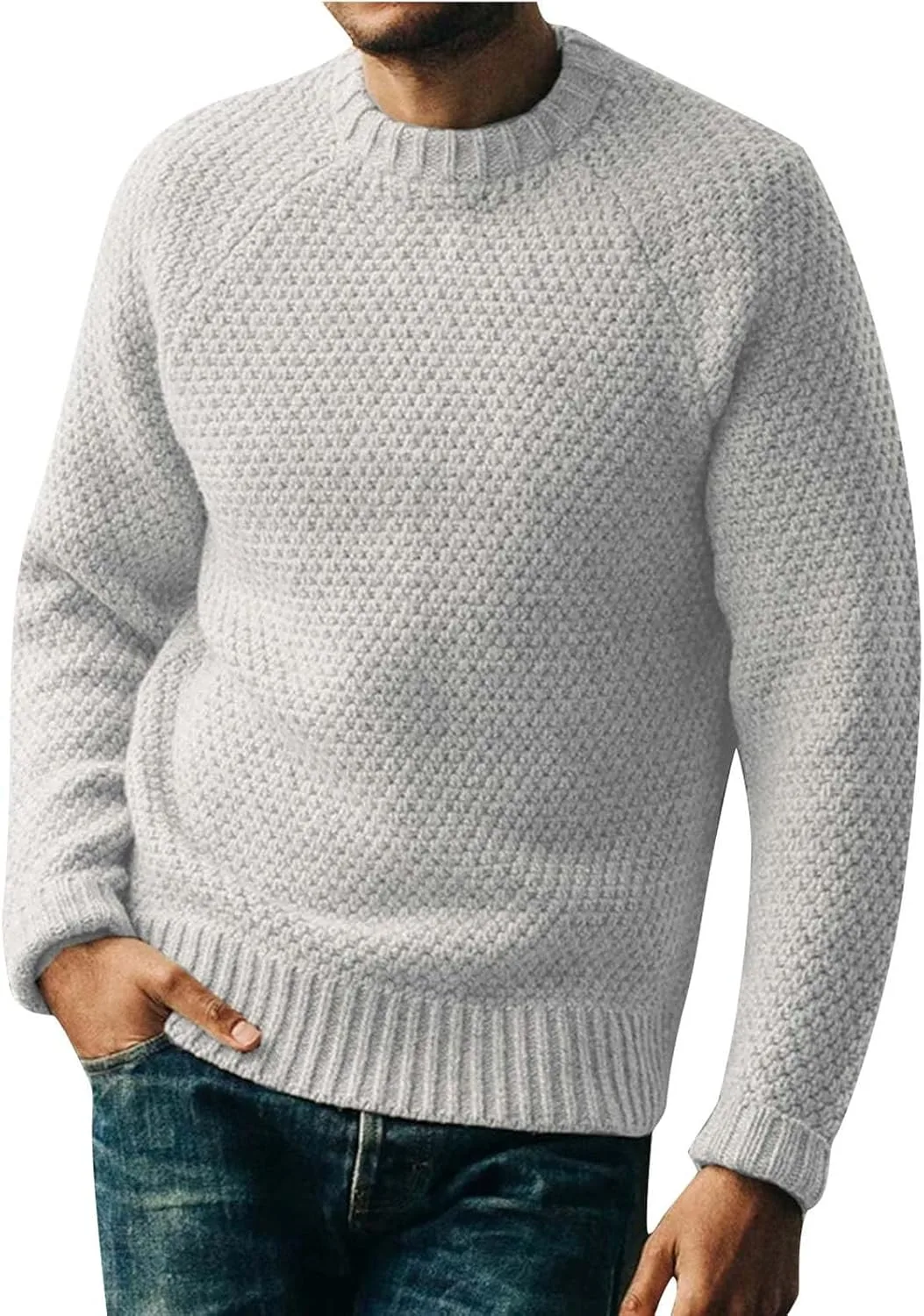 

Мужской свитер с косой вязкой, классический свободный крой, длинный рукав, легкий и дышащий QUNPIU