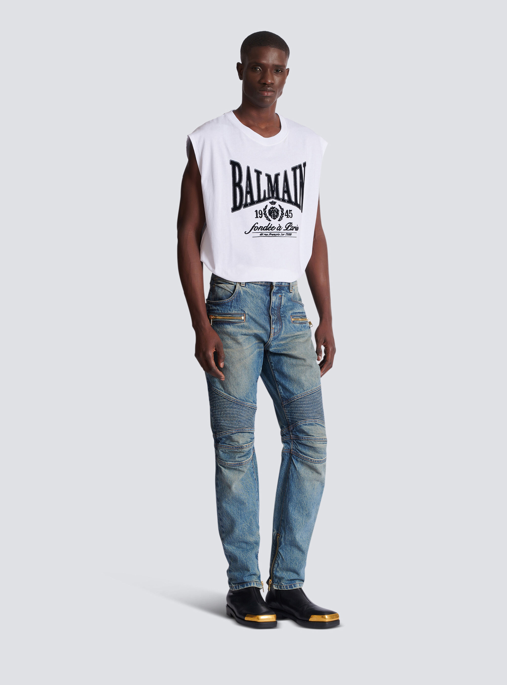 Джинсы байкера из винтажного денима Balmain, синий — фото 3