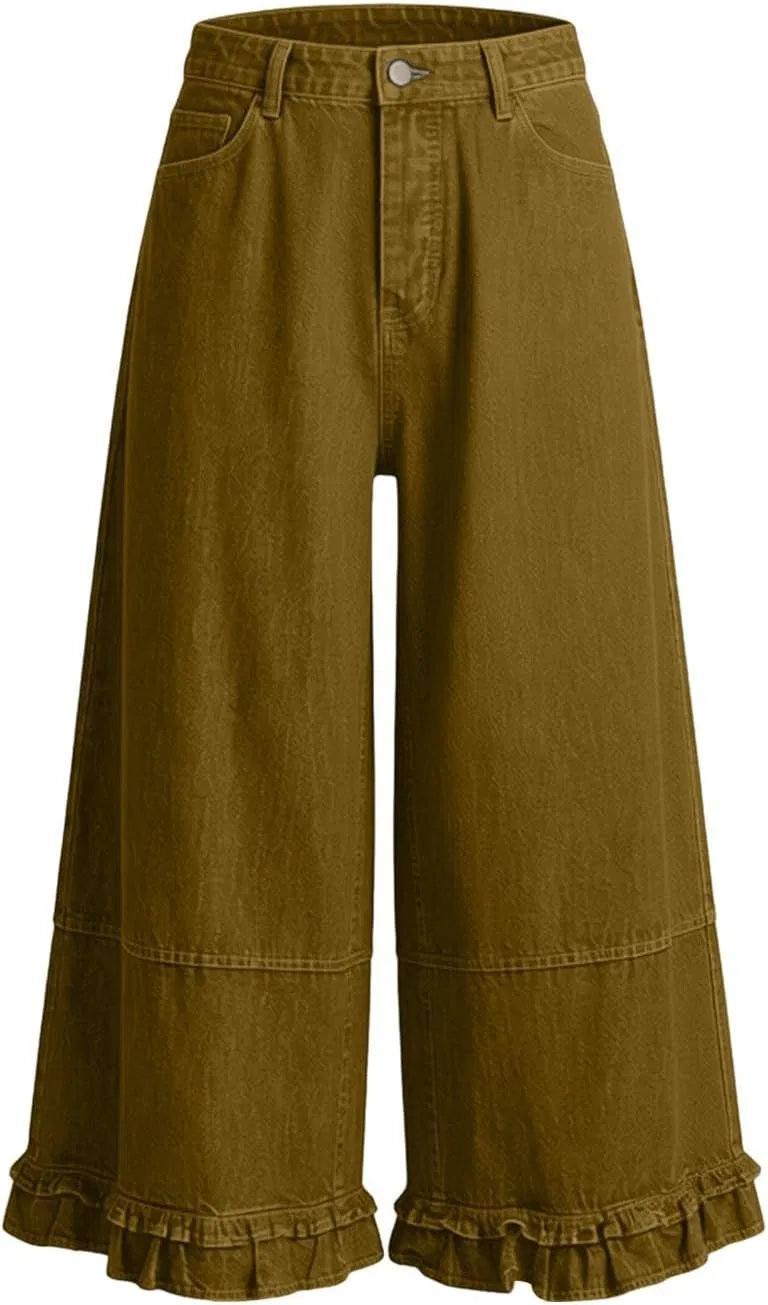 Джинсы свободные, женские, Wide Leg, Army Green — фото 3