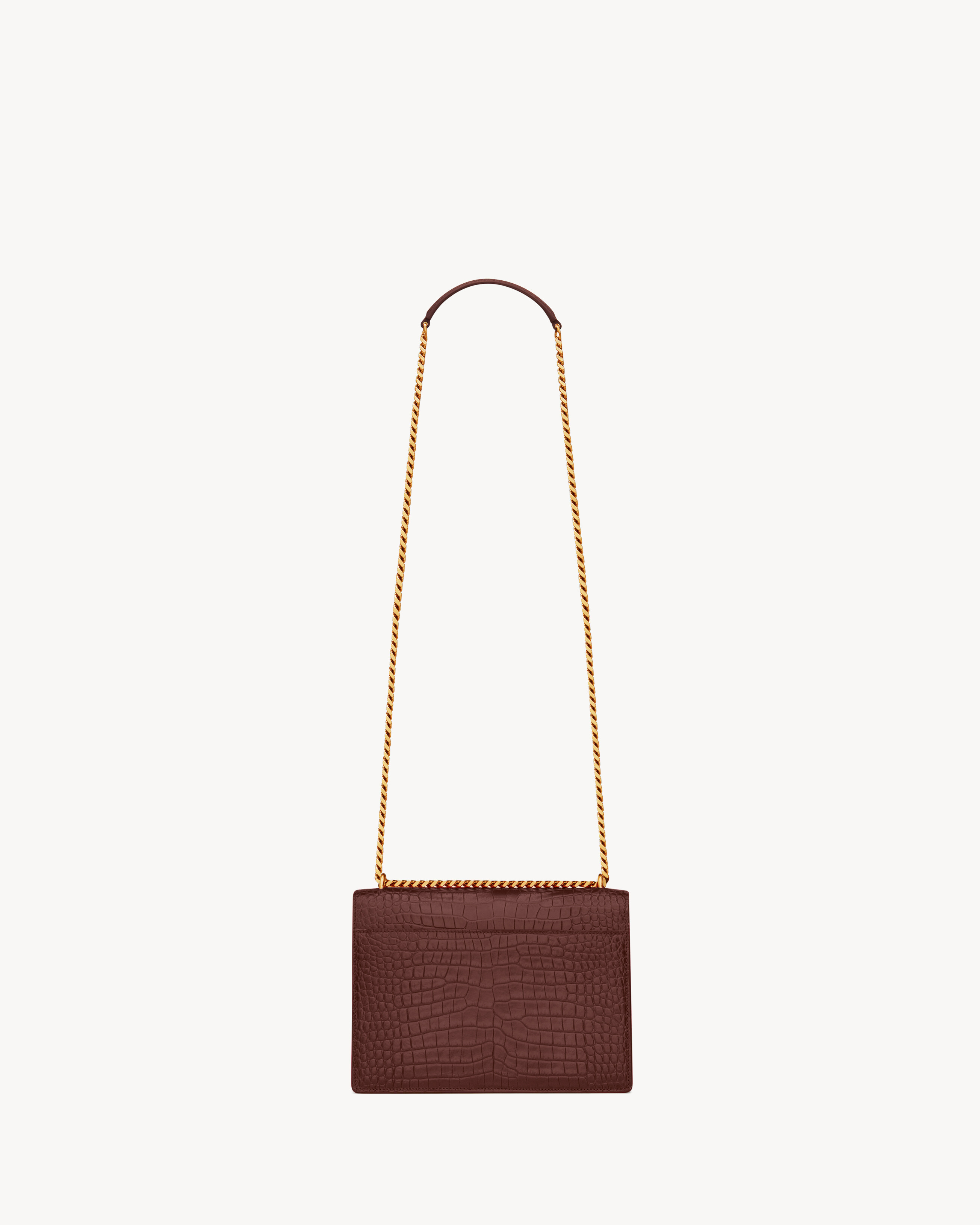 Сумка Sunset Medium из кожи с тиснением под крокодила Saint Laurent, бордо — фото 2