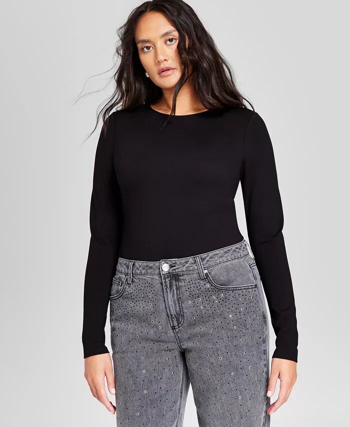 

Женский боди Ponte Crewneck с длинными рукавами And Now This, черный