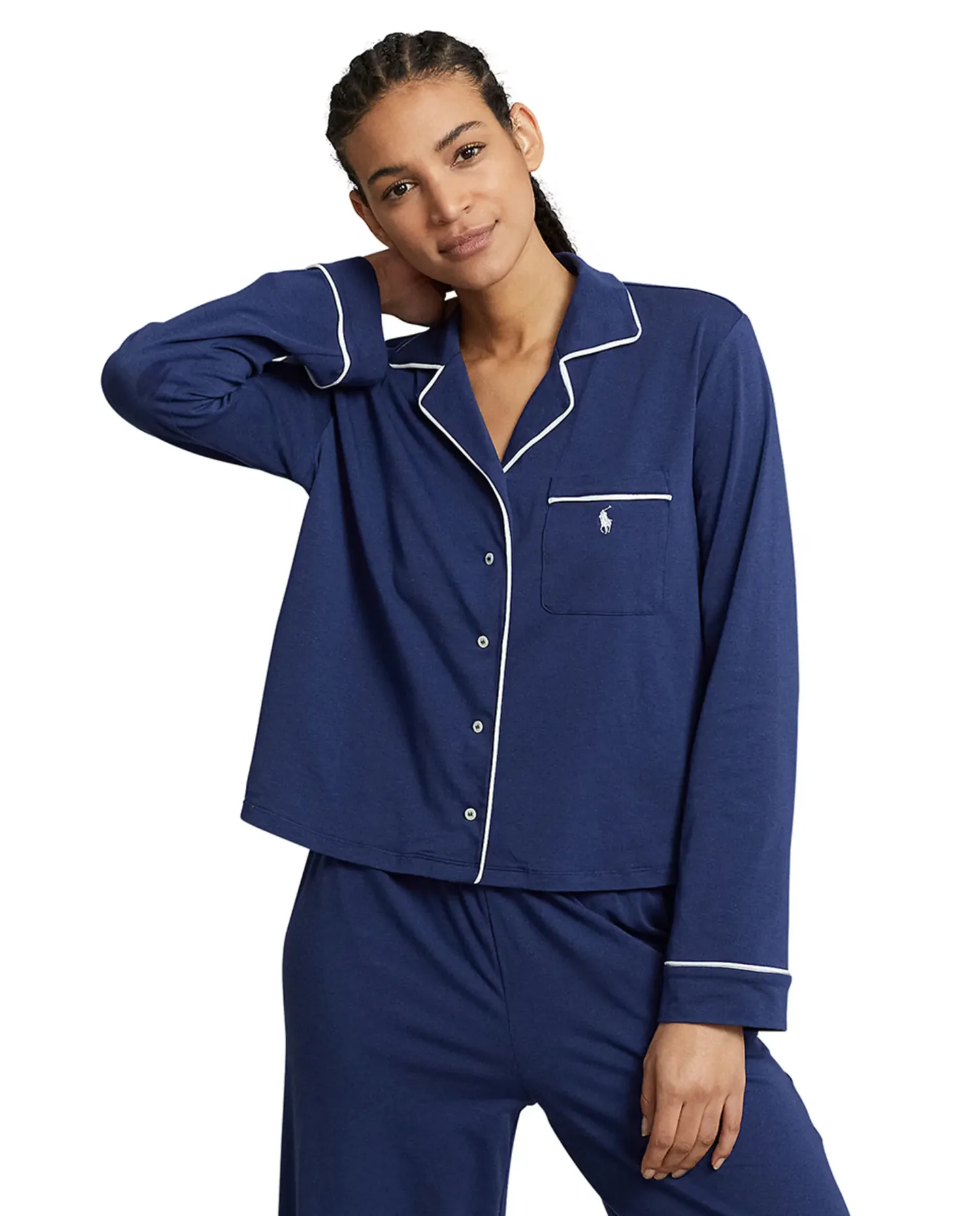 Женская пижама из трикотажа с длинным рукавом Polo Ralph Lauren, синий — фото 3