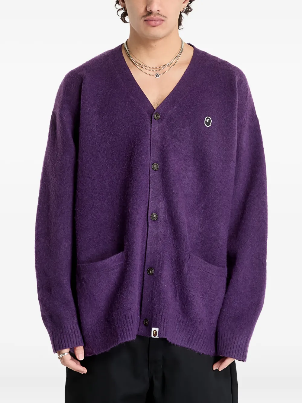 Кардиган One Point Hairly Yarn A BATHING APE, фиолетовый — фото 3
