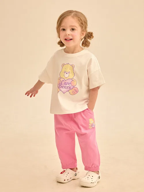 Детский комплект футболка и шорты Care Bears с сердечком, хлопок, айвори