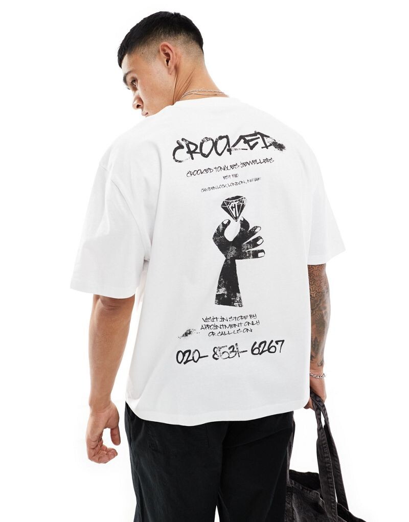 

Белая футболка оверсайз с принтом на спине ASOS Crooked Tongues
