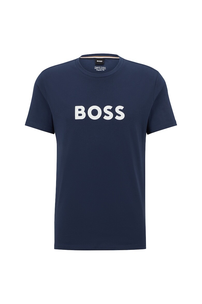 

Футболка с овальным вырезом и логотипом Boss, синий