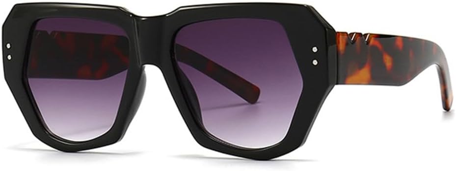 

Ретро-солнцезащитные очки «кошачий глаз» с многоугольными линзами, градиентные линзы, защита от УФ-излучения UV400, мужские солнцезащитные очки с заклепками HDUBFY, Black Leopard Gray