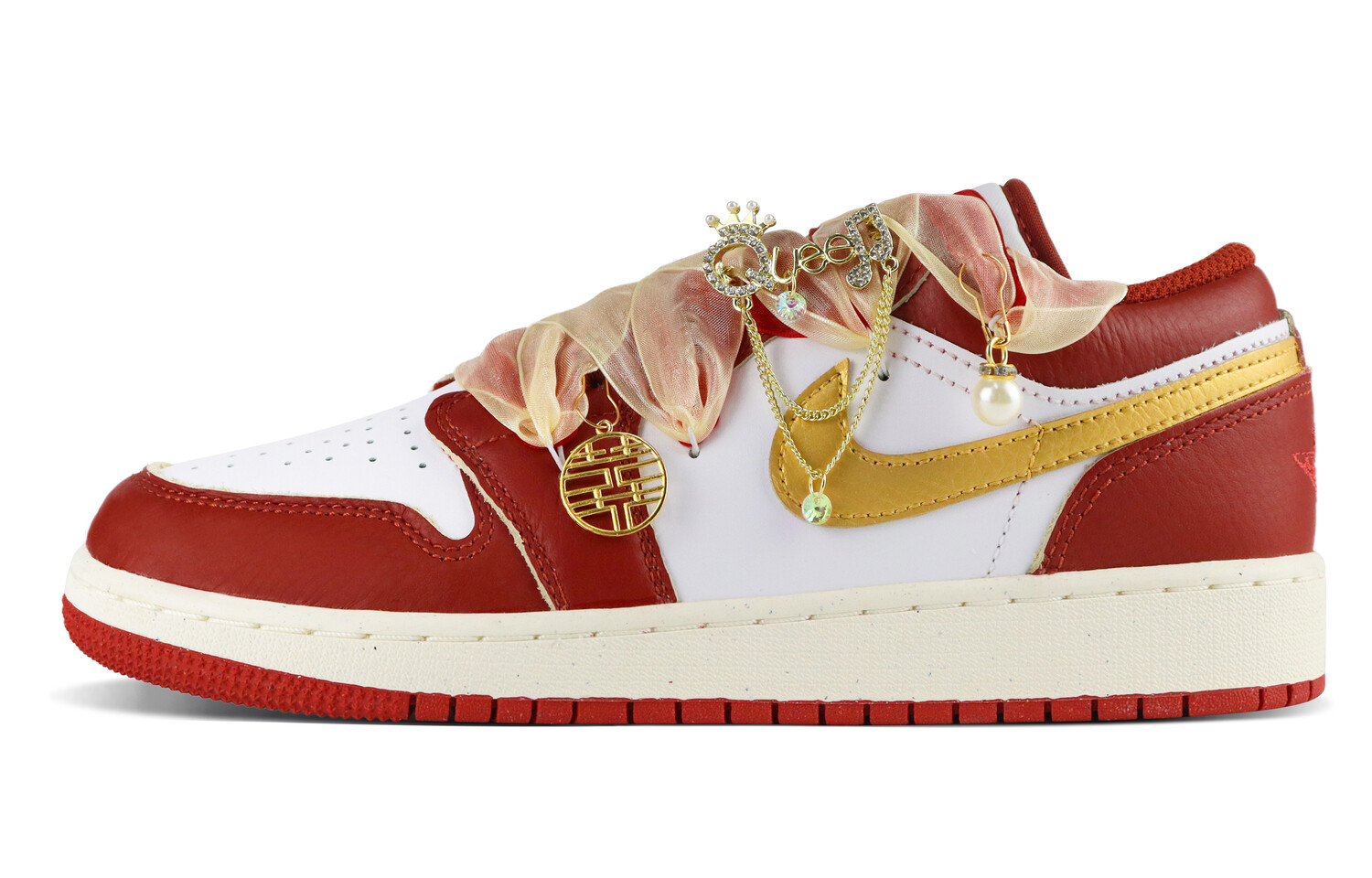

Кроссовки Air Jordan 1 Vintage Basketball Shoes Men Low-top Red/Gold/White, красный